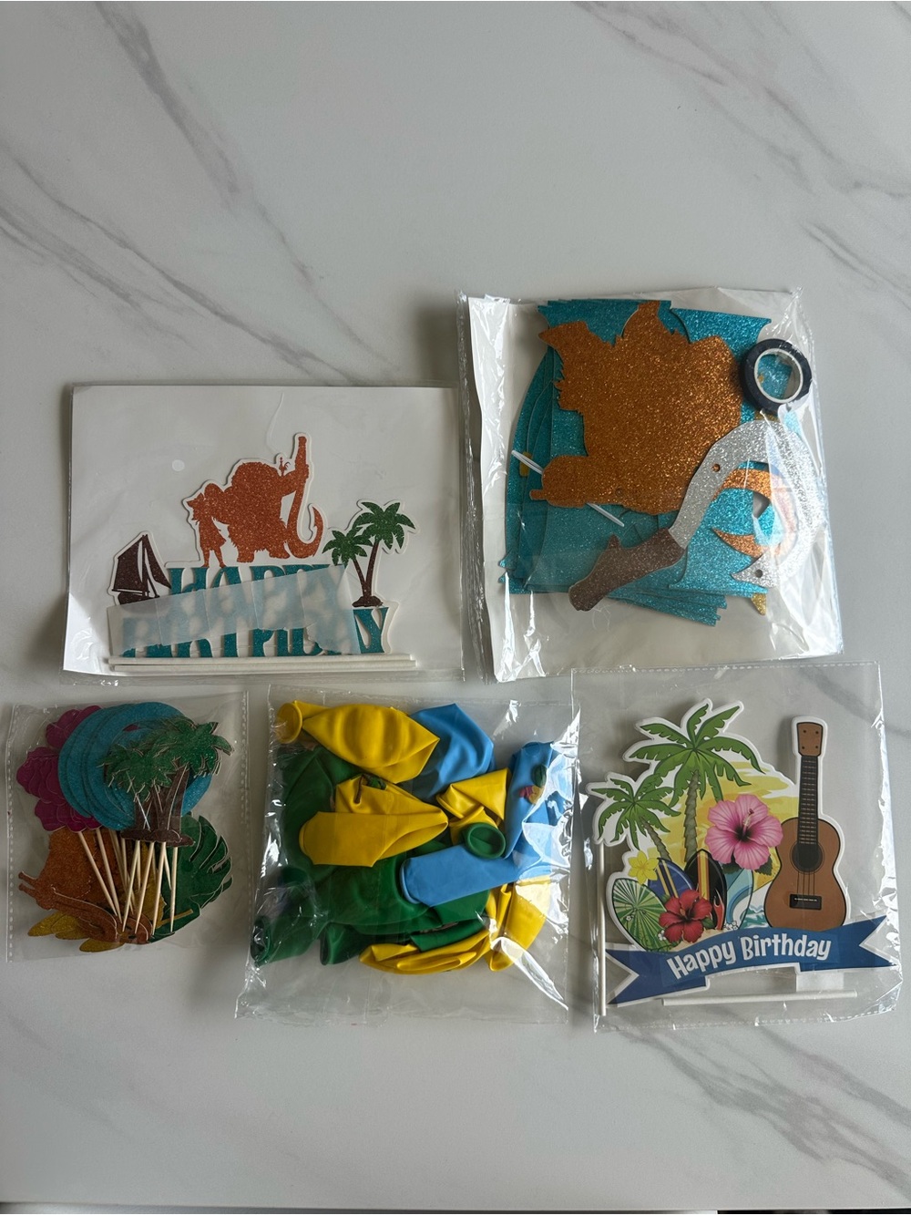 Moana and Maui Tropical Birthday Party Decorations - Blue, Yellow & Green